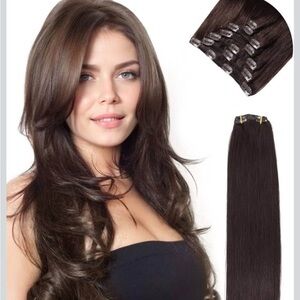Clip On Hair Extensions (Real Human Hair), Dark Brown, 16in, 120g, 7pcs
